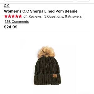C.C Women's Sherpa Lined Pom Beanie - Moss Green